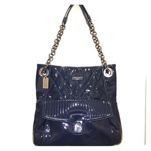 Navy quilted patent leather Coach purse
